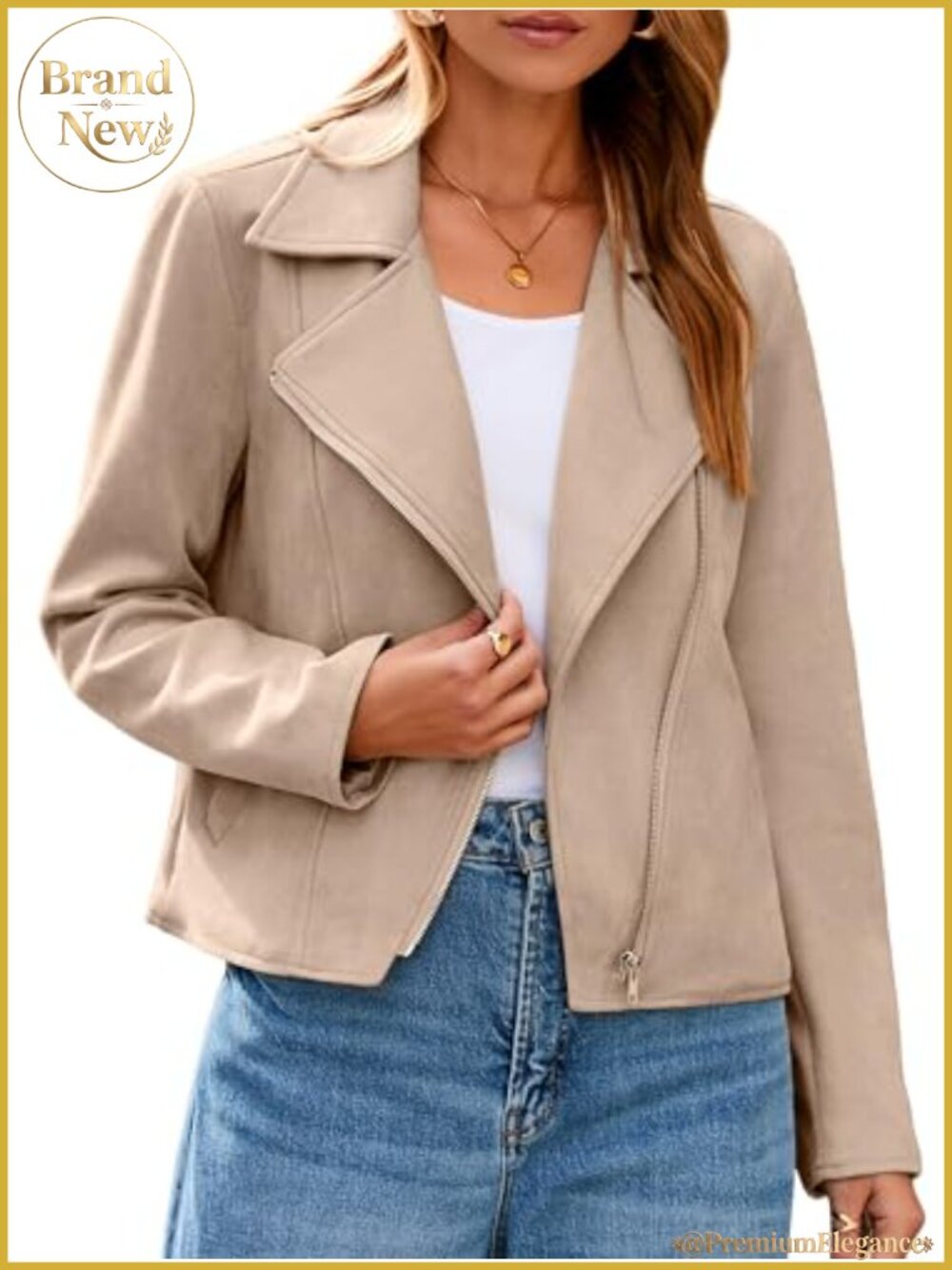 Faux Suede Cropped Moto Jacket Long Sleeve Zipper Biker Fall Winter